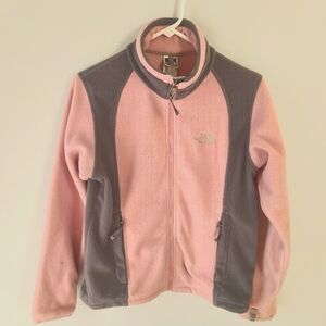 (5/$25) The North Face Full Zip-Up Fleece Jacket - pink and gray, size small